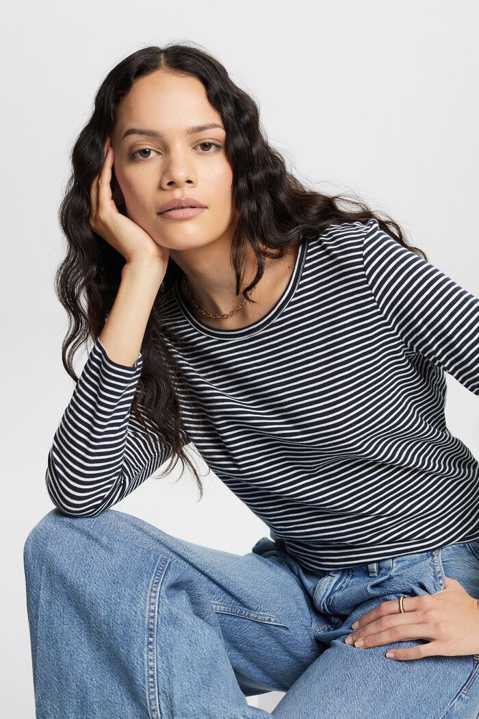 Striped Long-Sleeve Top, NAVY, detail image number 4