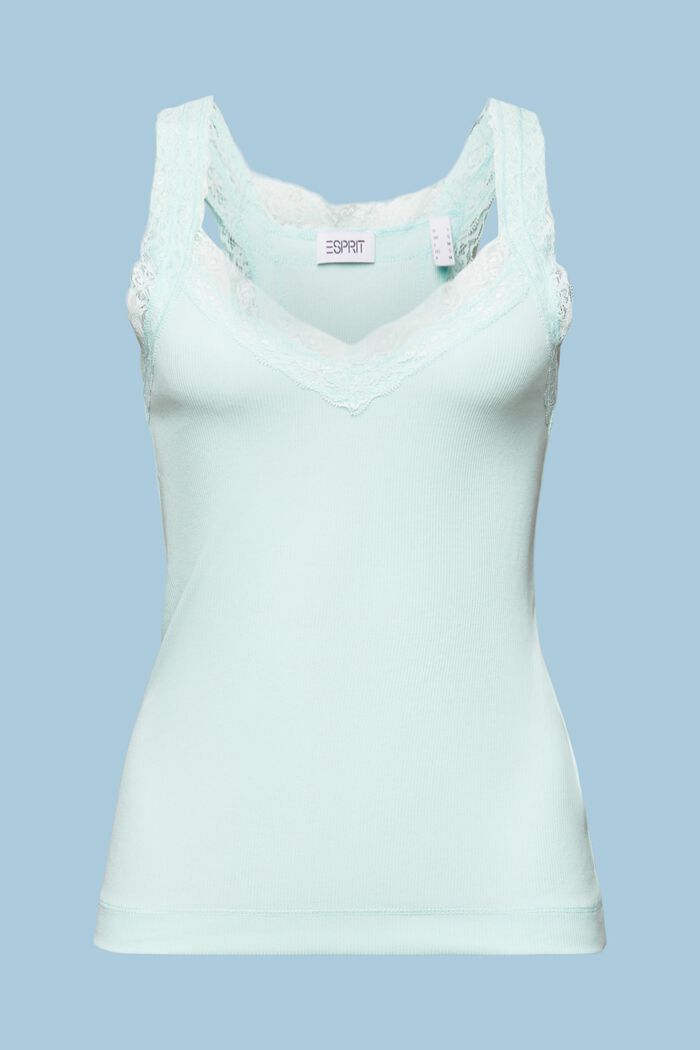Lace Rib-Knit Jersey Top, LIGHT AQUA GREEN, detail image number 5