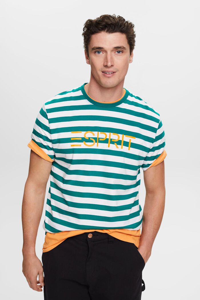 Striped Cotton T-Shirt, EMERALD GREEN, detail image number 0
