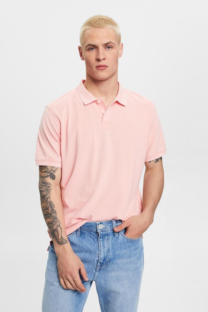 Stone-washed cotton pique polo shirt, PINK, detail image number 0