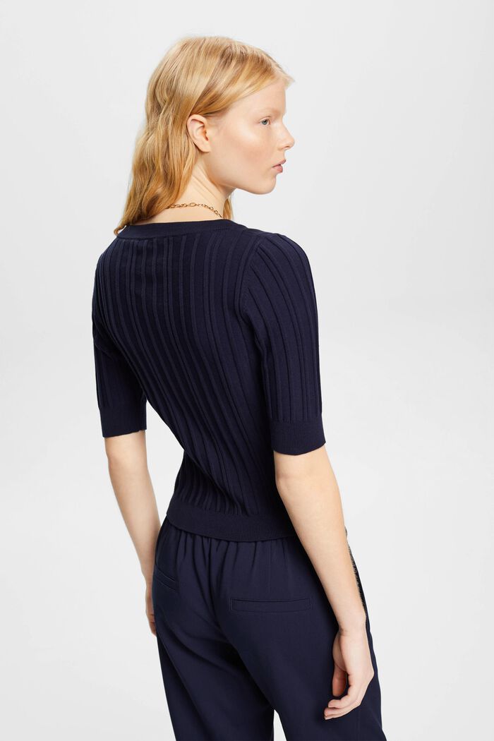Short-sleeved ribbed sweater, NAVY, detail image number 3