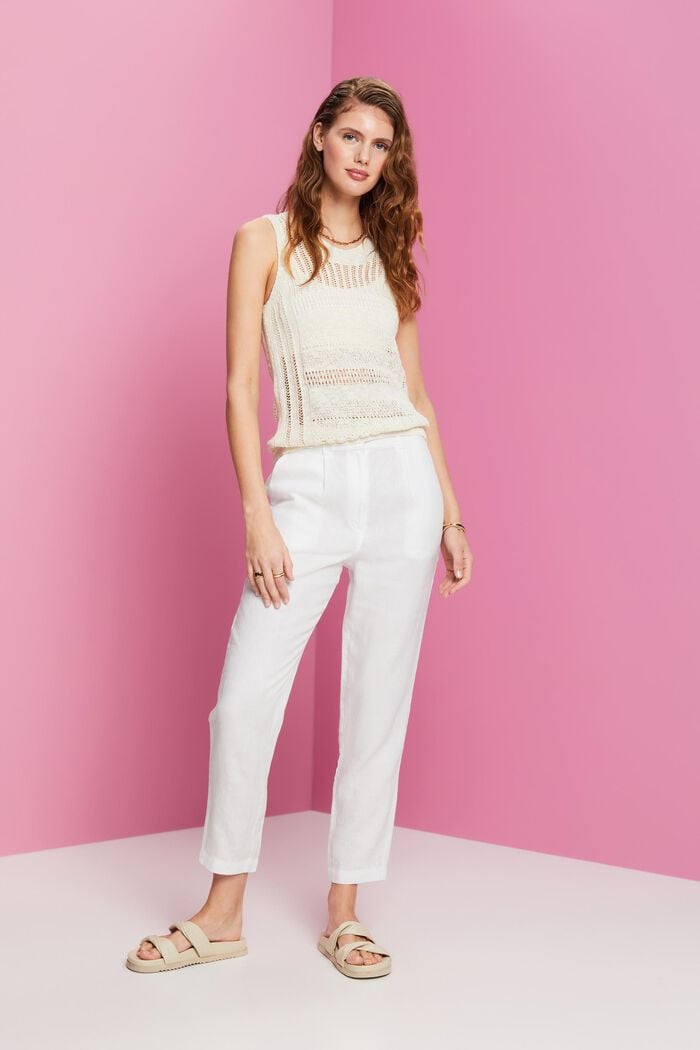 Cropped linen trousers, WHITE, detail image number 4