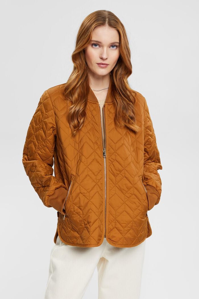 Quilted jacket with rib knit collar, CARAMEL, detail image number 0