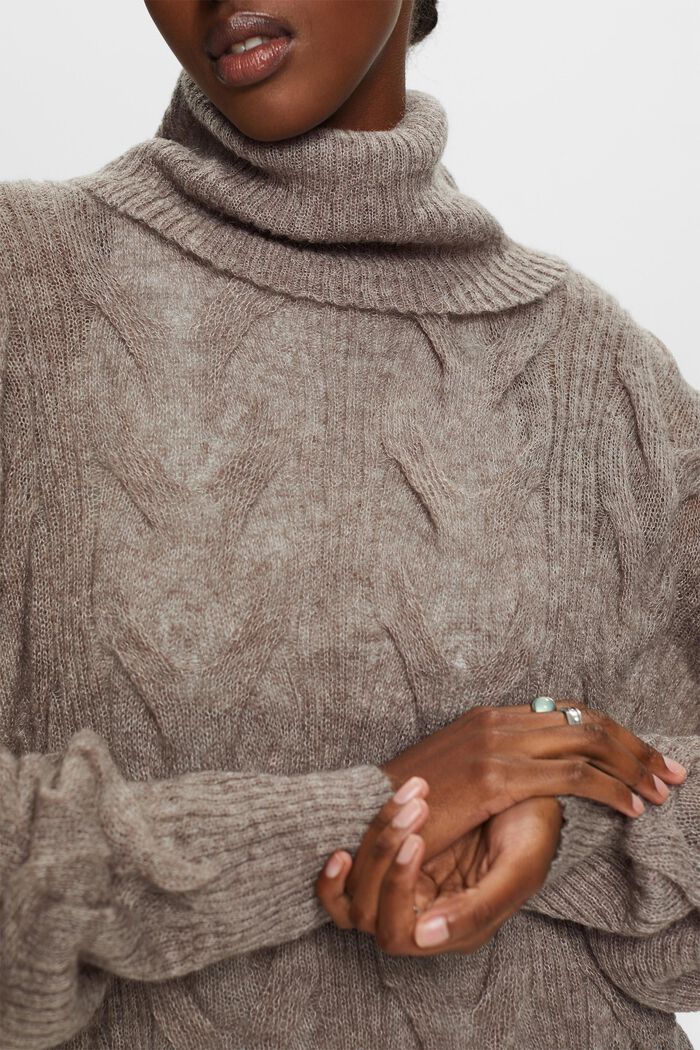 Cable-Knit Turtleneck Sweater, BROWN GREY, detail image number 1