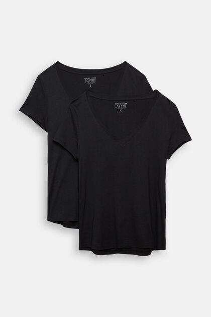 Double pack of T-shirts made of blended organic cotton, BLACK, overview