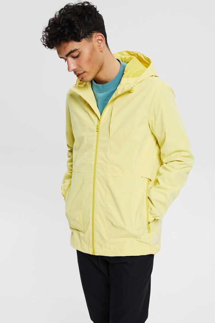 Hooded outdoor jacket made of recycled material, YELLOW, detail image number 0