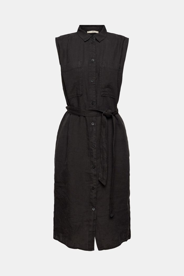Dress in 100% linen, BLACK, overview