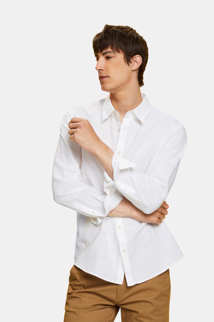 Cotton and linen blended button-down shirt, WHITE, detail image number 4