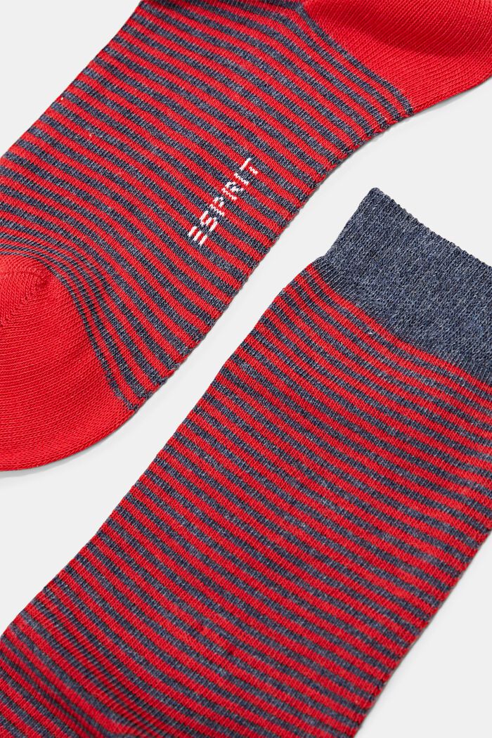 Double pack of striped socks, organic cotton, RED/NAVY, detail image number 1