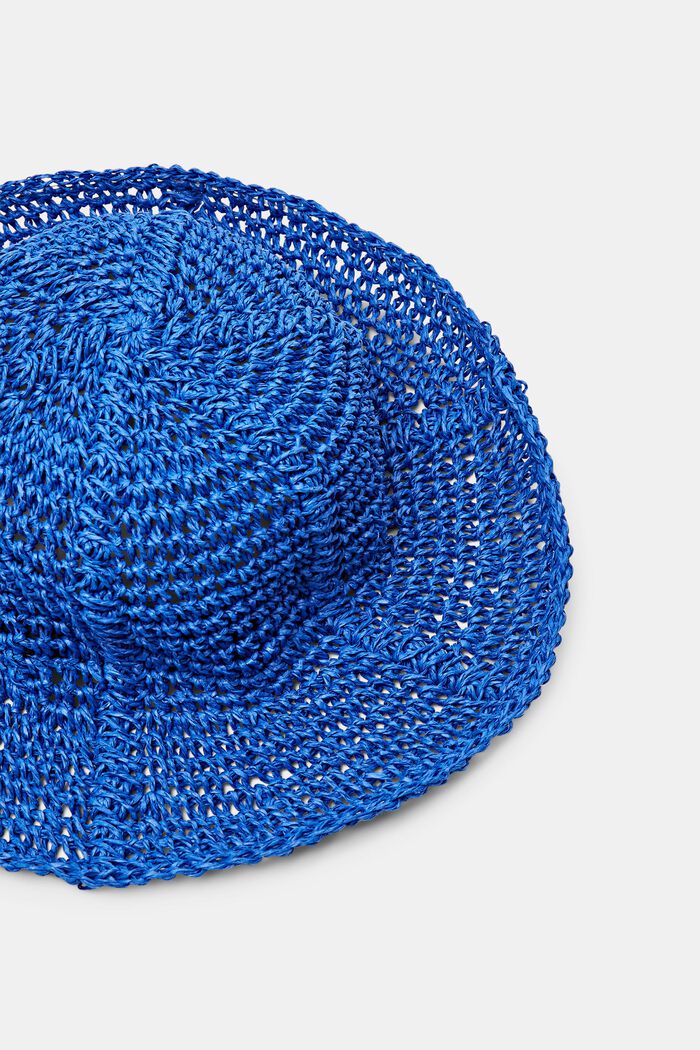 Crochet Straw Hat, BRIGHT BLUE, detail image number 1