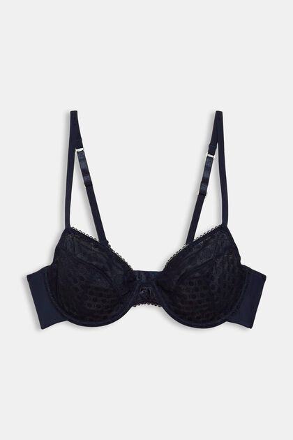 Lace underwire bra, NAVY, overview