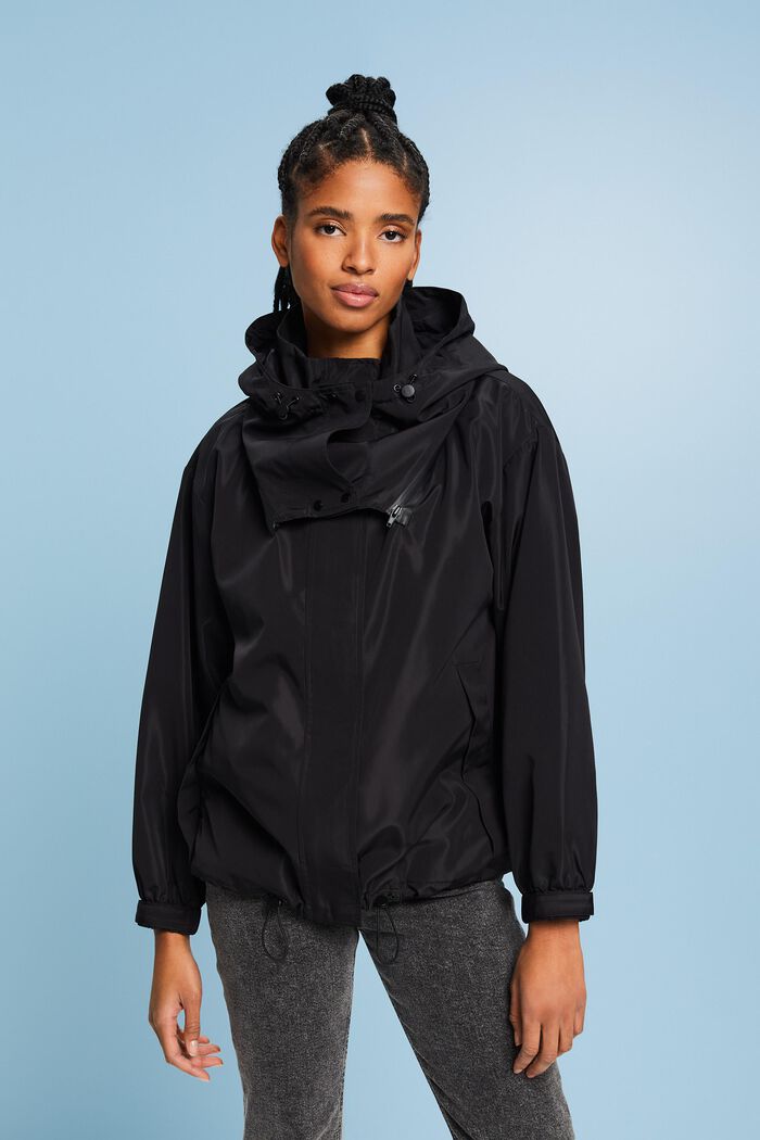 Detachable Hood Rain Jacket, BLACK, detail image number 0