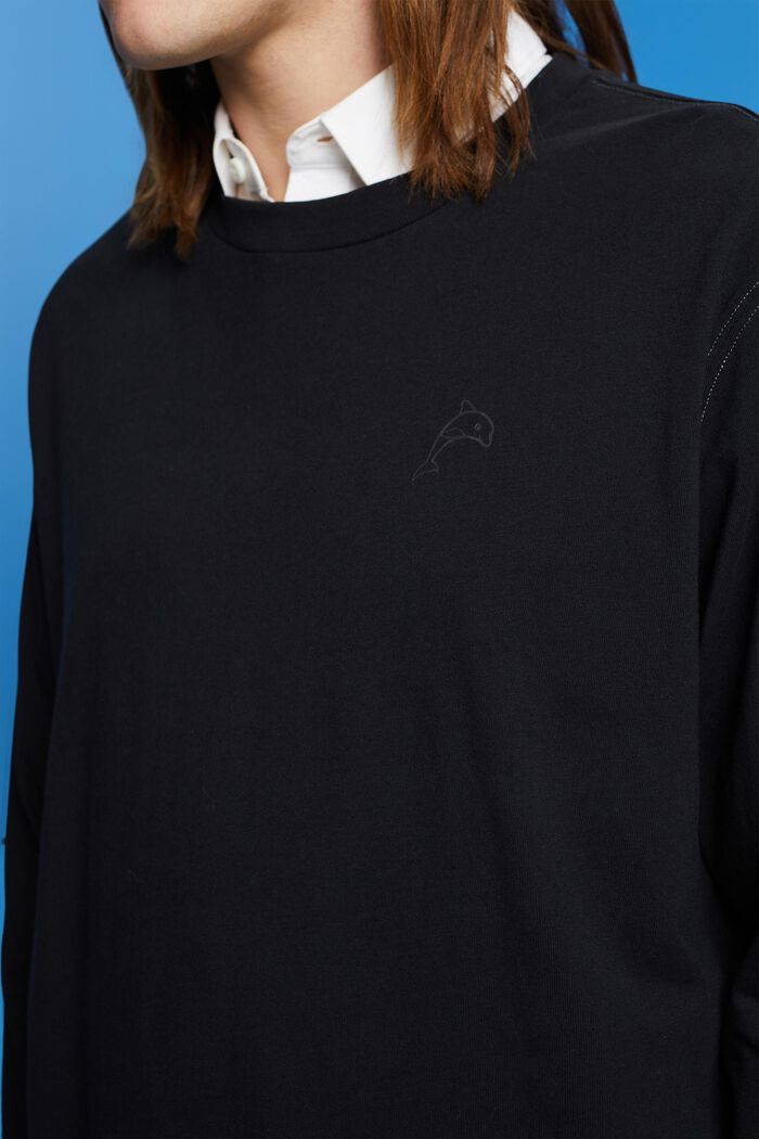 Long-sleeved top with dolphin print, BLACK, detail image number 2