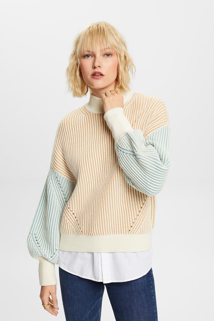 Mock Neck Rib-Knit Sweater, ICE, detail image number 0