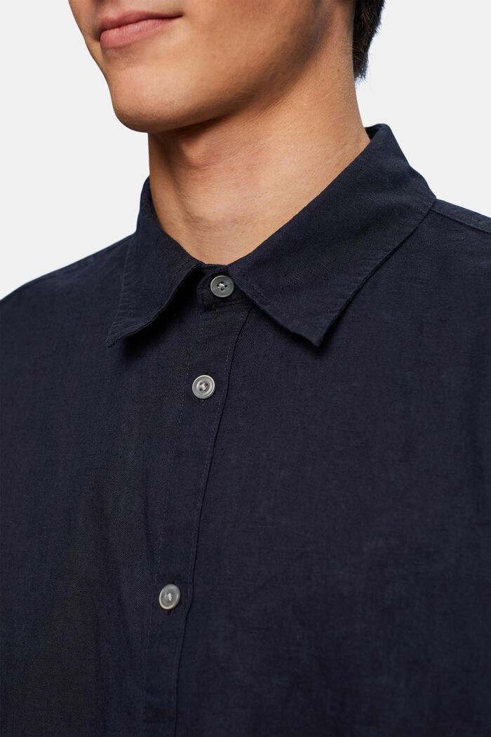 Linen and cotton blend short-sleeved shirt, NAVY, detail image number 3