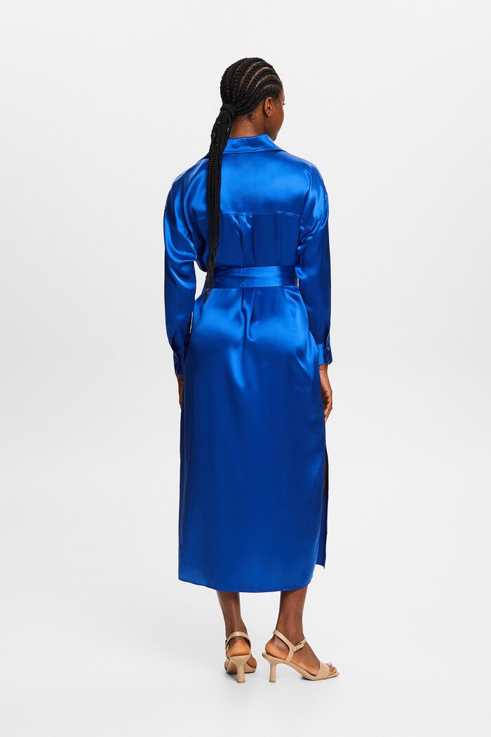 Silk Satin Belted Midi Dress, BRIGHT BLUE, detail image number 2