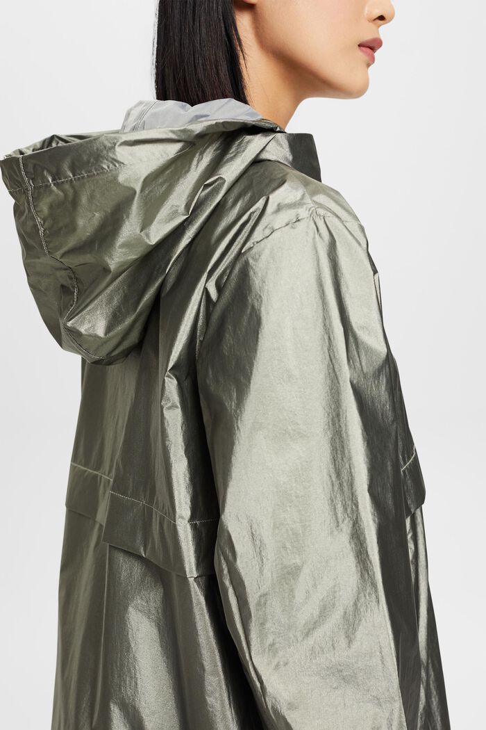 Metallic sheen jacket with a hood, DARK TEAL GREEN, detail image number 2