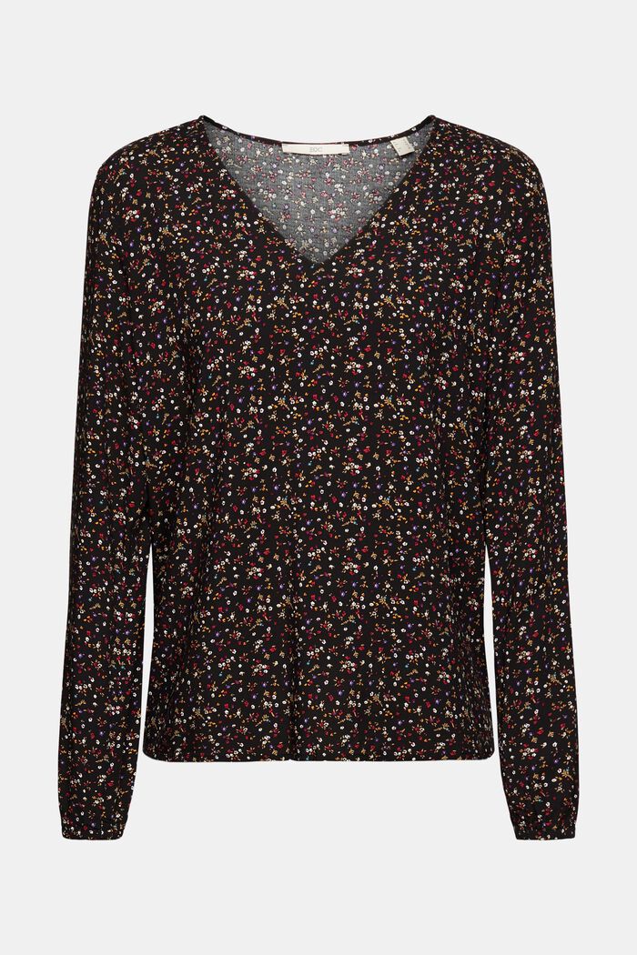 Floral V-neck blouse, LENZING™ ECOVERO™, BLACK, detail image number 6