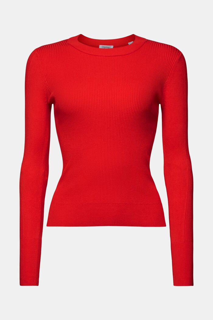 Rib-Knit Crewneck  Sweater, RED, detail image number 6
