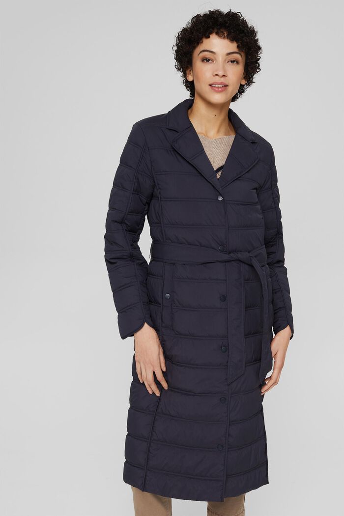 Recycled: Quilted coat with tie-around belt