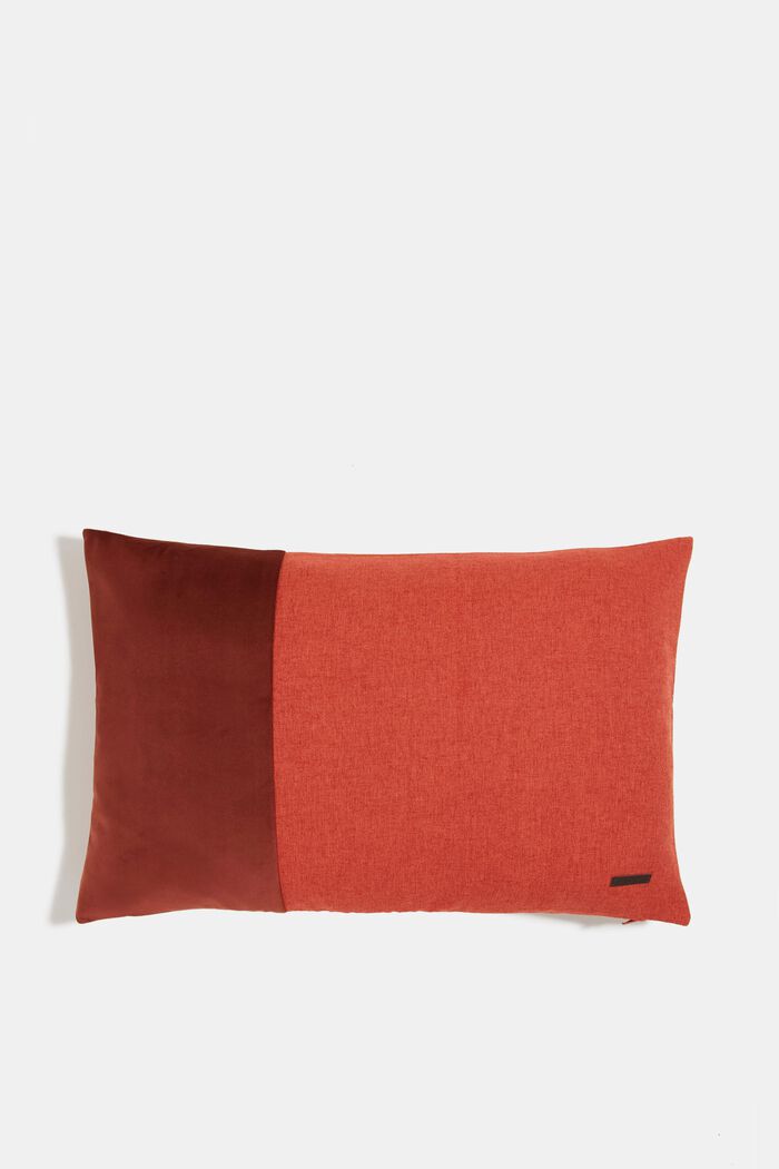 Material mix cushion cover with micro-velvet, RUST, detail image number 0