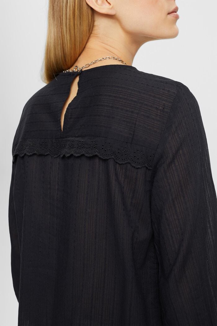 Scallop-edge lace blouse, BLACK, detail image number 2