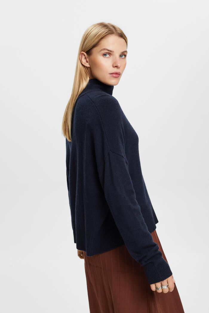 Wool-Blend Mockneck Sweater, NAVY, detail image number 4