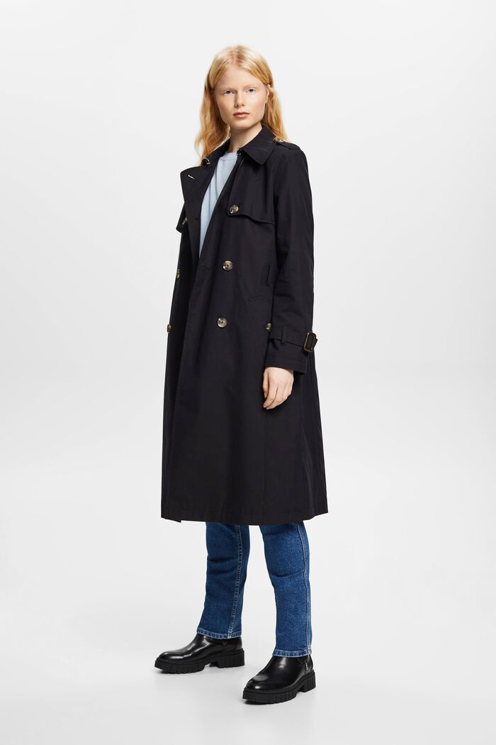 Double-breasted trench coat with belt, BLACK, detail image number 4
