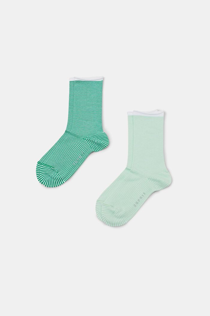 Striped socks with rolled cuffs, organic cotton, GREEN, detail image number 0