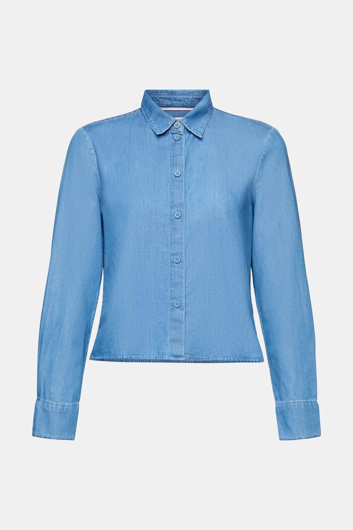 Cropped Denim Shirt Blouse, BLUE LIGHT WASHED, detail image number 6