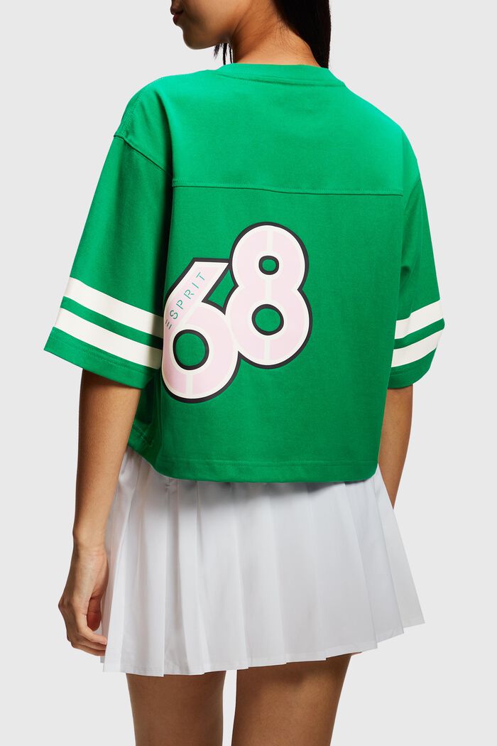 Cropped varsity logo rugby tee, EMERALD GREEN, detail image number 1