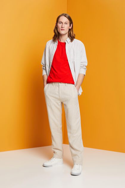 Cotton and linen blended herringbone trousers