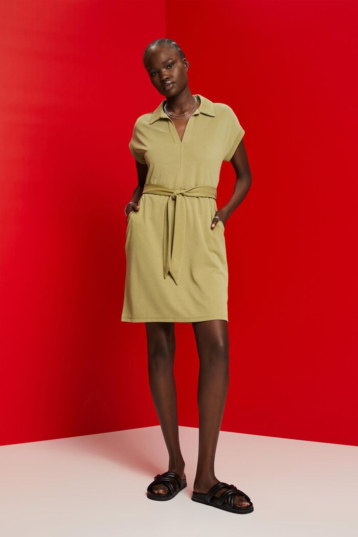 Knitted dress with a tie belt, TENCEL™, PISTACHIO GREEN, detail image number 4