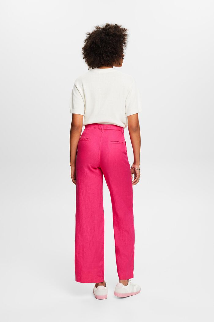 Linen Belted Wide Leg Pants, PINK FUCHSIA, detail image number 2