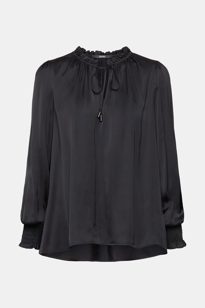 Satin ruffle collar blouse, LENZING™ ECOVERO™, BLACK, detail image number 2