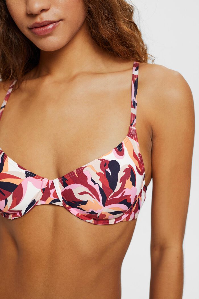 Bikini top with floral print, DARK RED, detail image number 0