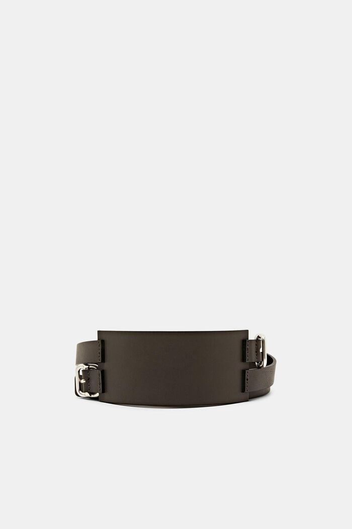 Wide Leather Waist Belt, DARK GREY, detail image number 0