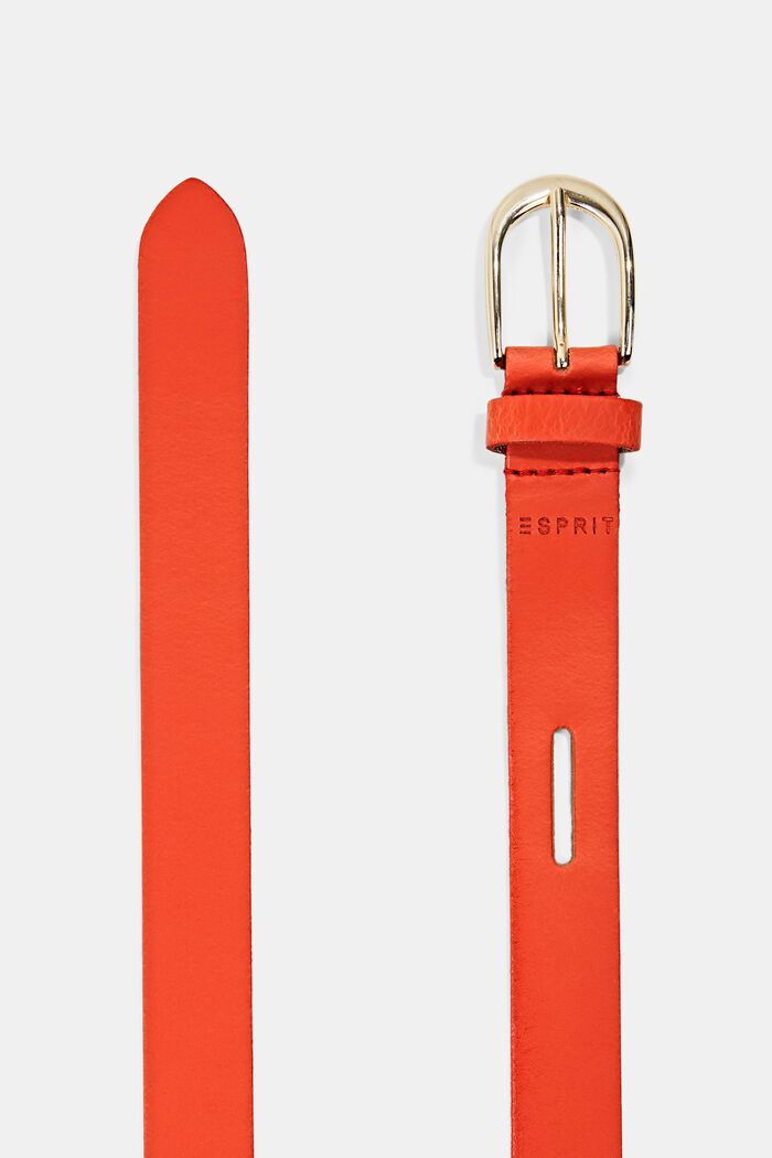 Narrow leather belt, CORAL RED, detail image number 1