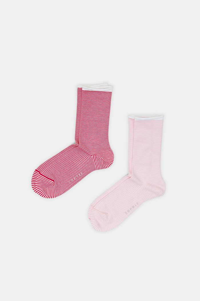 Striped socks with rolled cuffs, organic cotton, RED/ROSE, detail image number 0