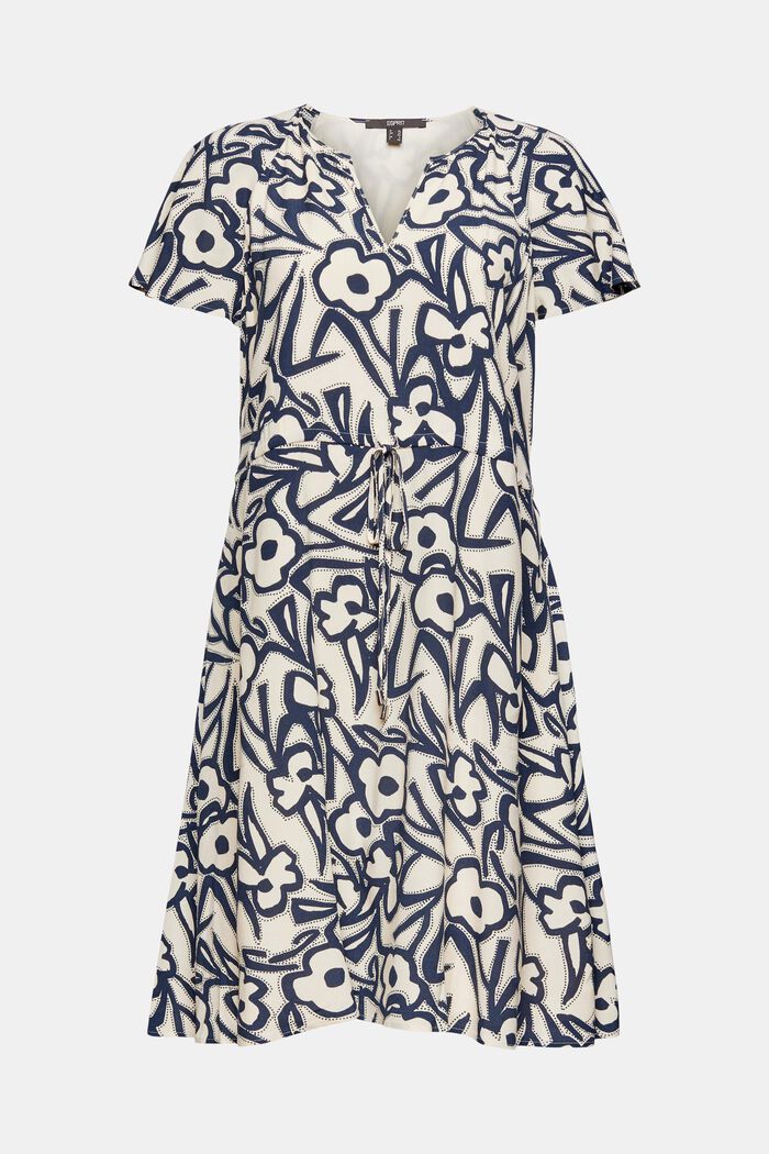 Patterned dress with drawstring