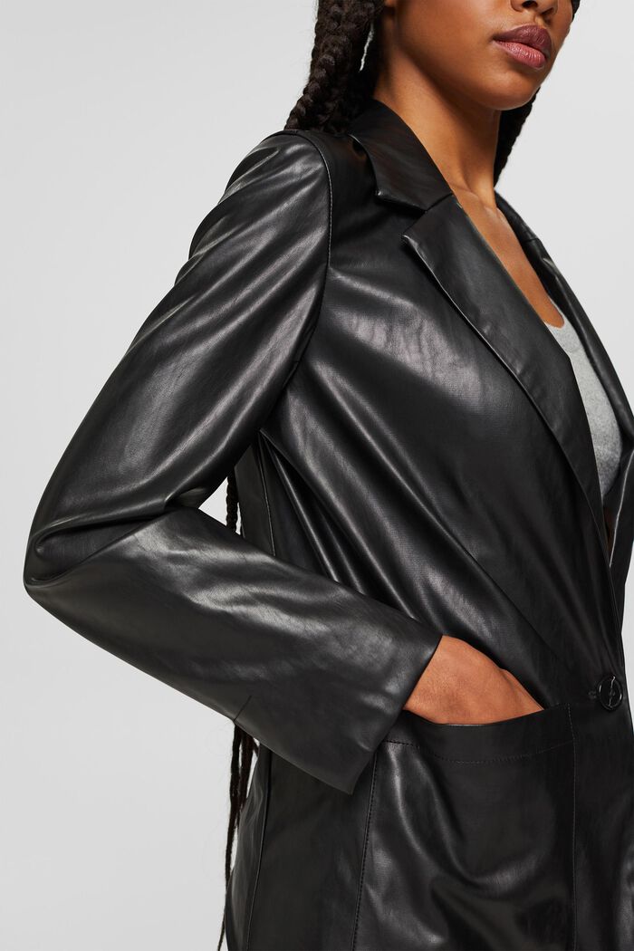 Unlined faux leather blazer, BLACK, detail image number 2