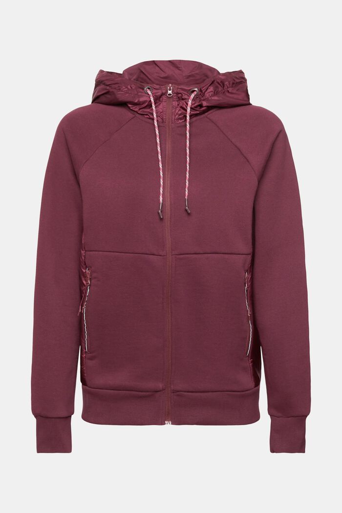 Mixed material zip-up hoodie, BORDEAUX RED, detail image number 6