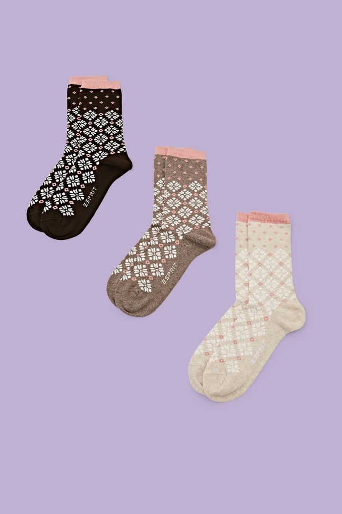 3-Pack Chunky Norwegian Knit Socks, BROWN/BEIGE, detail image number 0