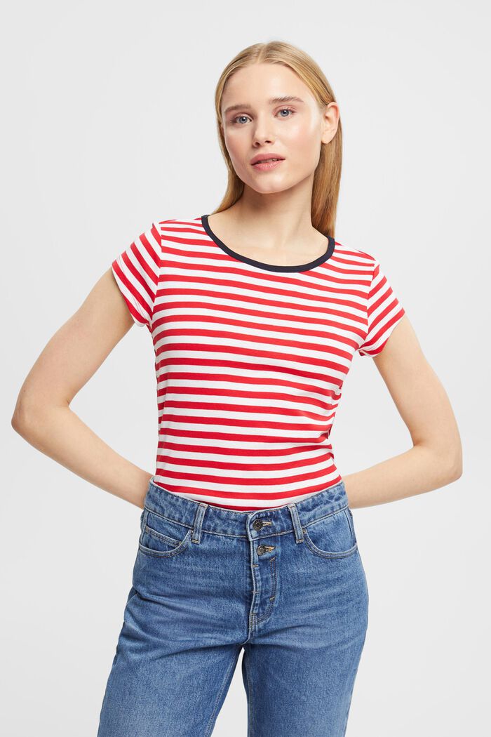 Striped t-shirt with capped sleeves, RED, detail image number 0