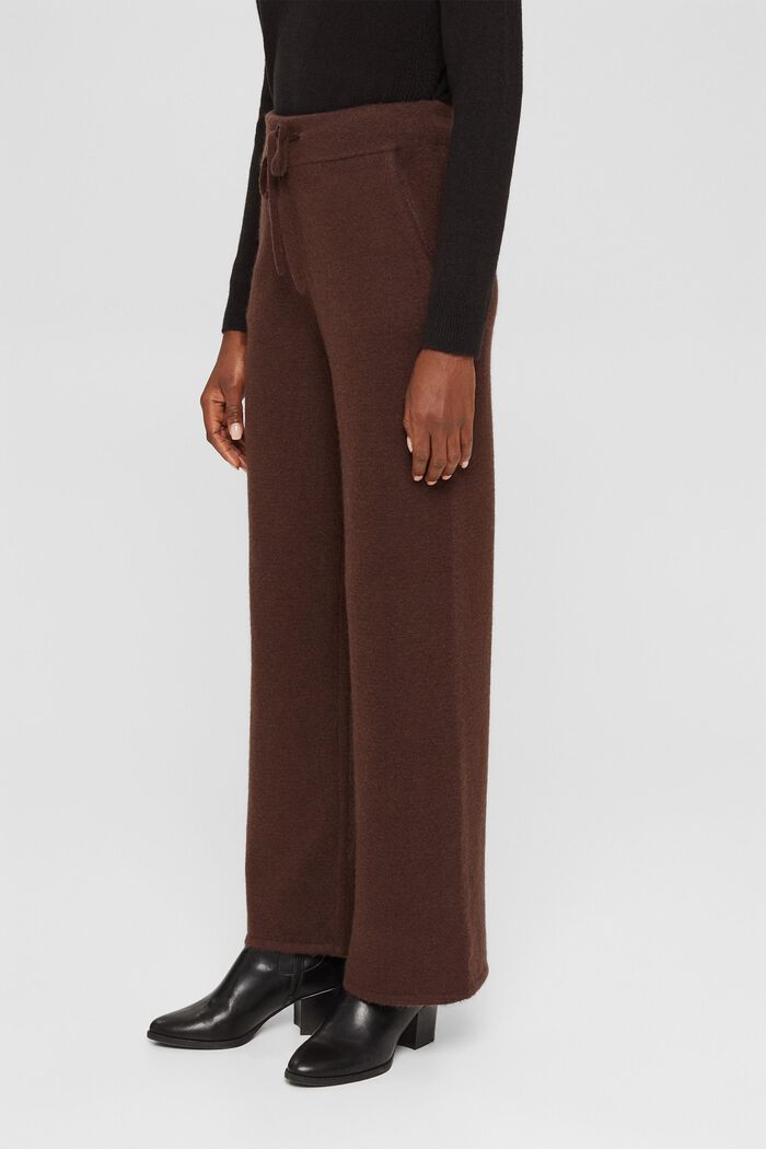 With wool: knitted trousers with a wide leg, RUST BROWN, detail image number 0