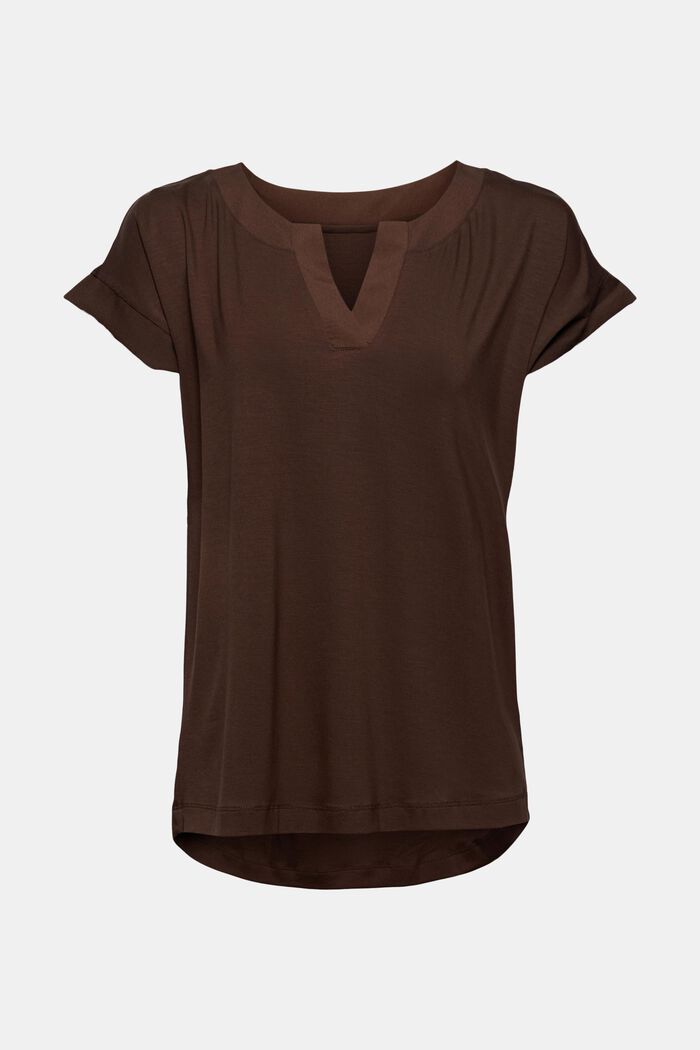 Lyocell blend T-shirt with chiffon details, DARK BROWN, detail image number 0
