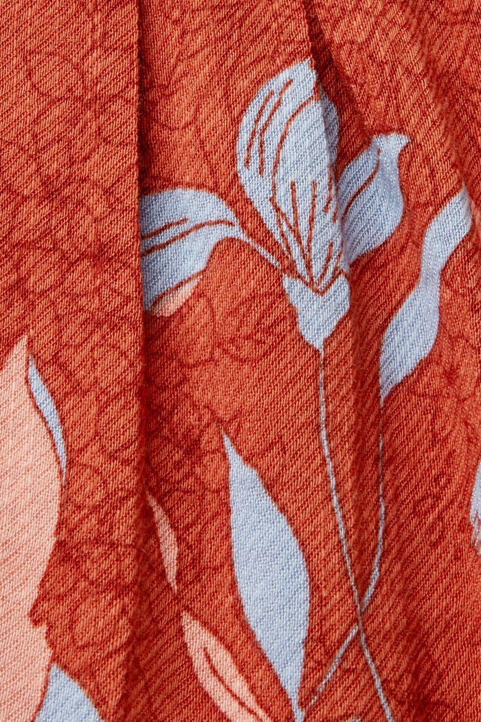 Cotton Blend Floral Print Blouse, CORAL ORANGE, detail image number 5