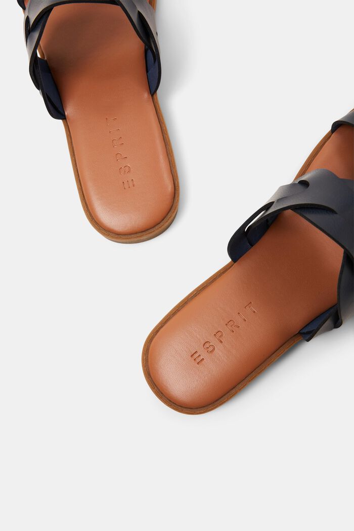Braided Vegan Leather Slide Sandals, NAVY, detail image number 4