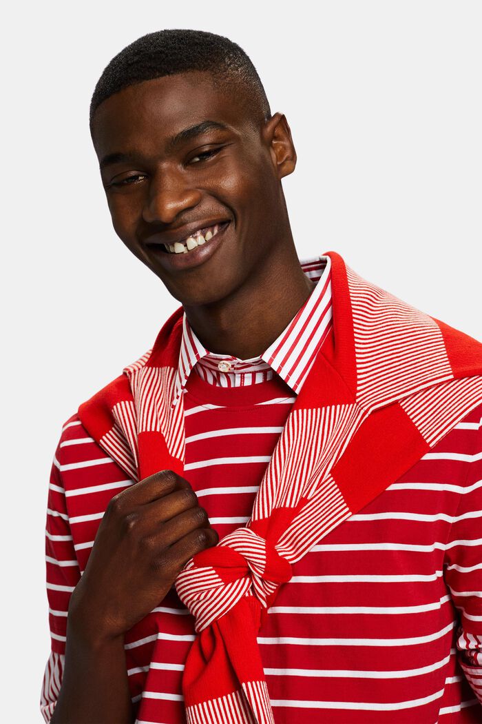 Striped Cotton Jersey T-Shirt, DARK RED, detail image number 4