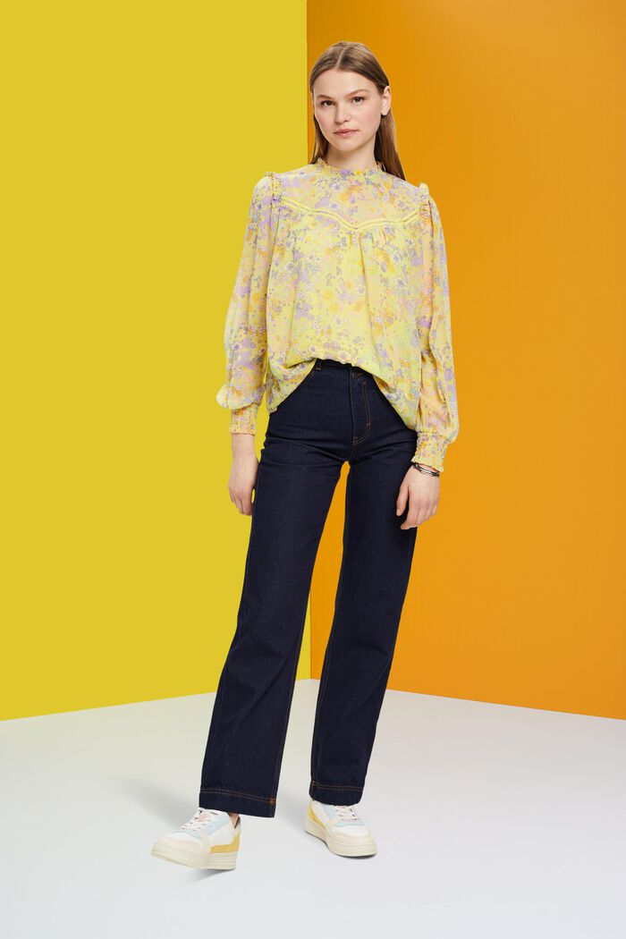 Floral chiffon blouse with ruffles, LIGHT YELLOW, detail image number 5
